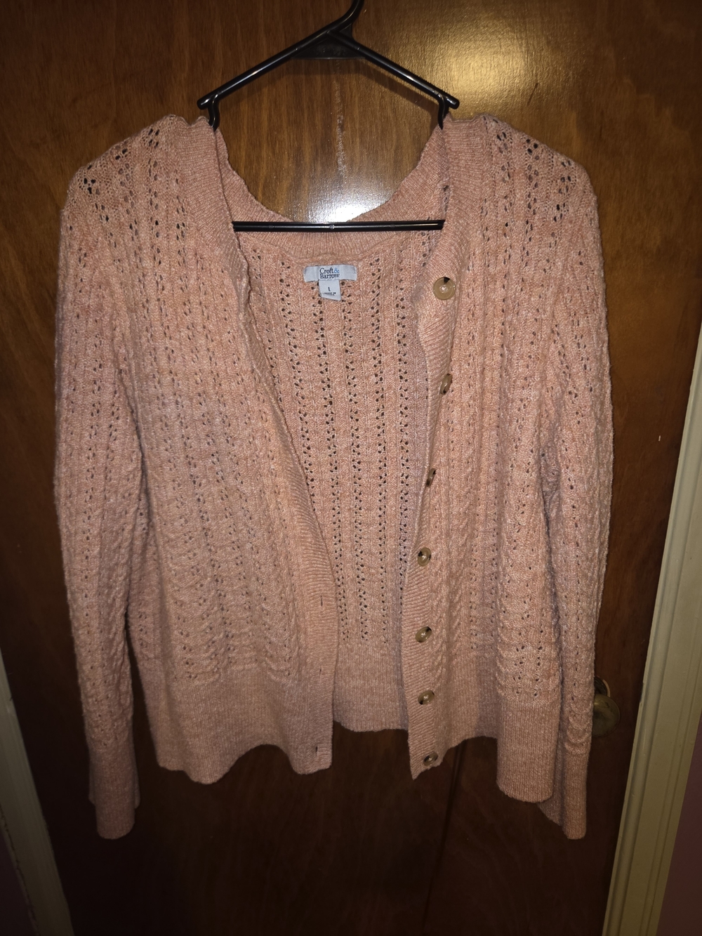 croft & barrow Blush Peach Openwork Button Cardigan